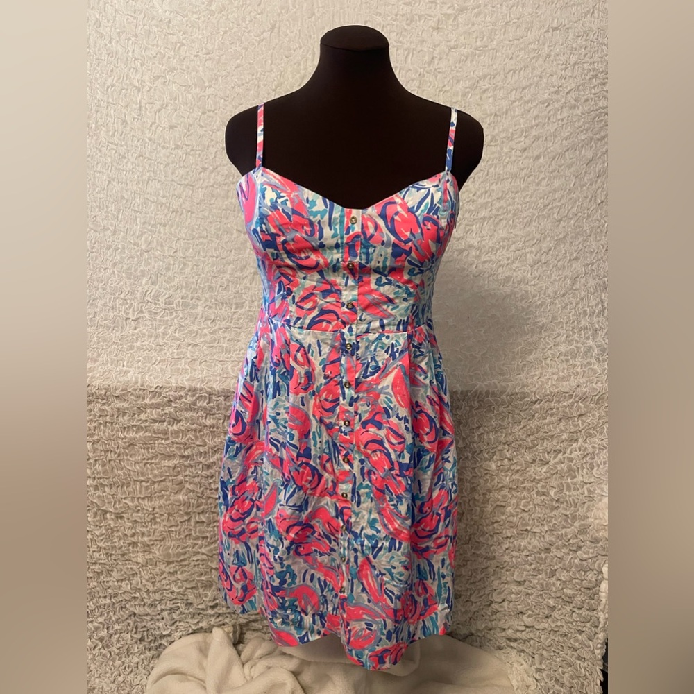 LILLY PULITZER Size 8 Easton Dress COSMIC CORAL CRACKED UP